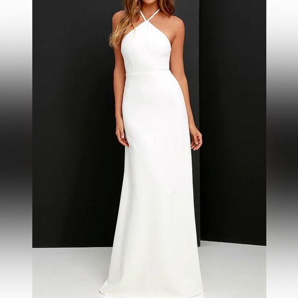 Lulus ivory Sz XS halter evening gown maxi dress Tour de Force - Picture 6 of 11